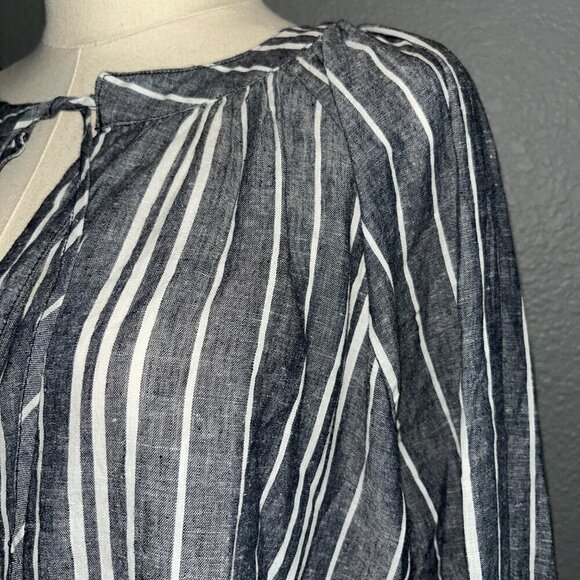 LANE BRYANT Long Balloon Sleeve Peasant Blouse - Linen Blend -Black & White - 26 - Picture 5 of 13